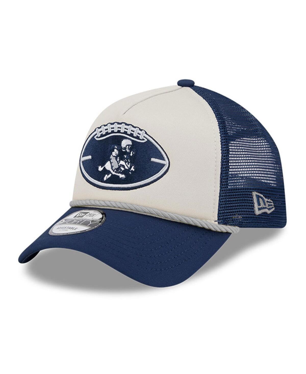 New Era Men's Stone/navy Dallas Cowboys 2024 Sideline Historic 9forty A-frame Trucker Adjustable Hat In Stone,navy