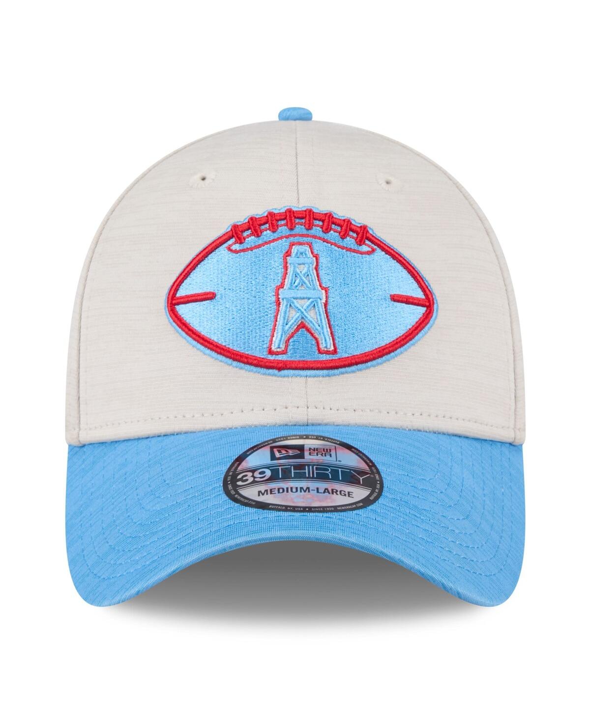 New Era Men'sLight Blue Houston Oilers 2024 Sideline Gridiron Classics 39THIRTY Flex Hat - Stone, Light Blue