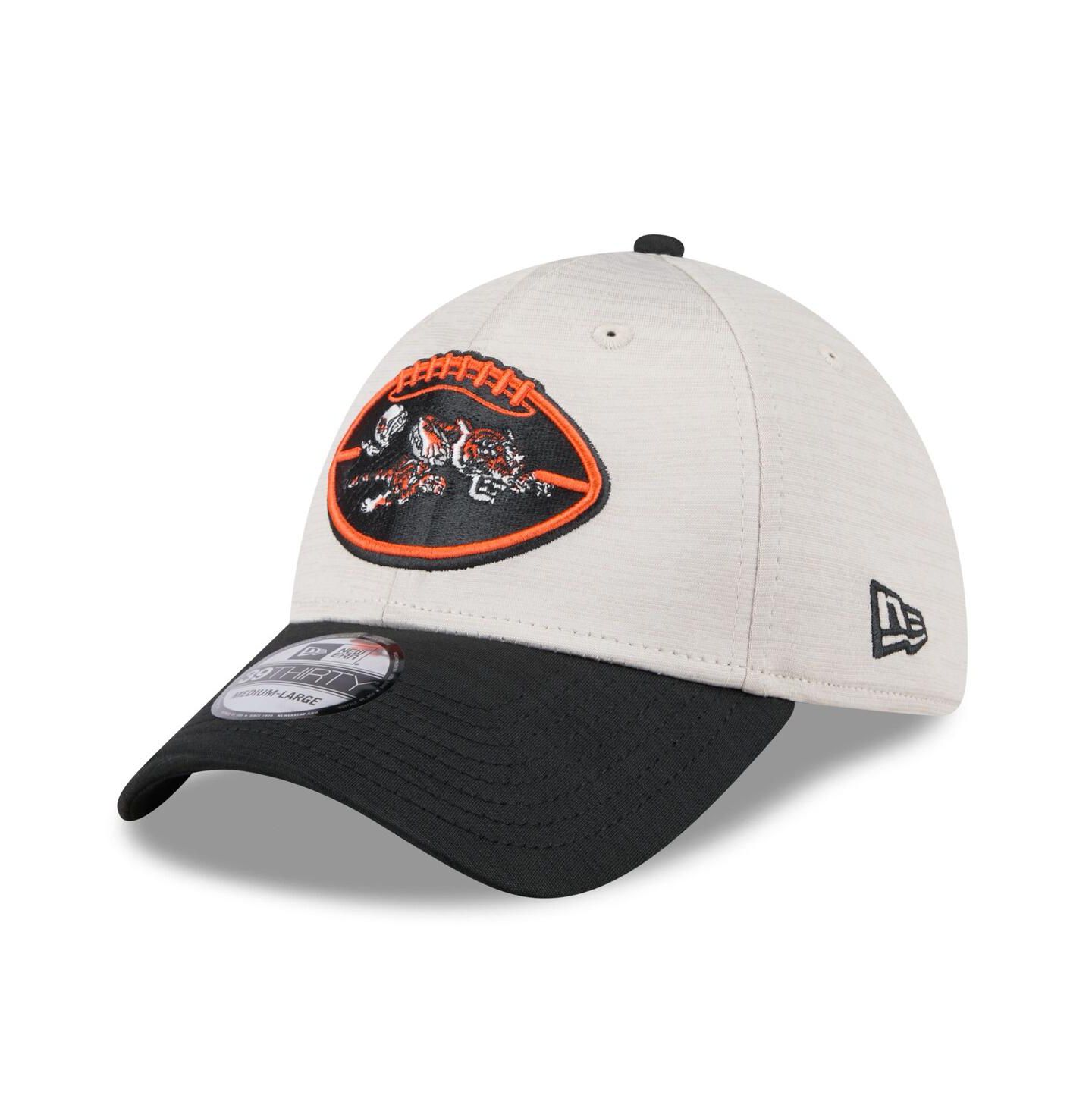 Мужская кепка New Era Stone/Black Cincinnati Bengals 2024 Sideline Historic 39THIRTY Flex Hat — фото 1