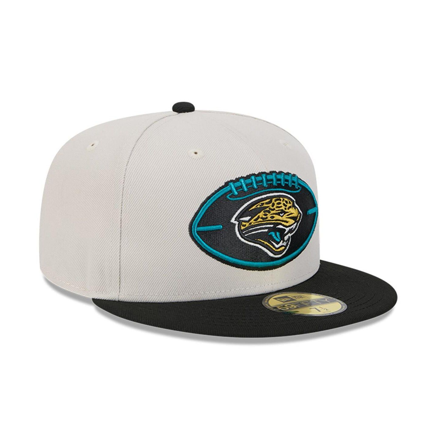 Мужская кепка New Era Stone/Black Jacksonville Jaguars 2024 Sideline Historic 59FIFTY Fitted Hat — фото 4