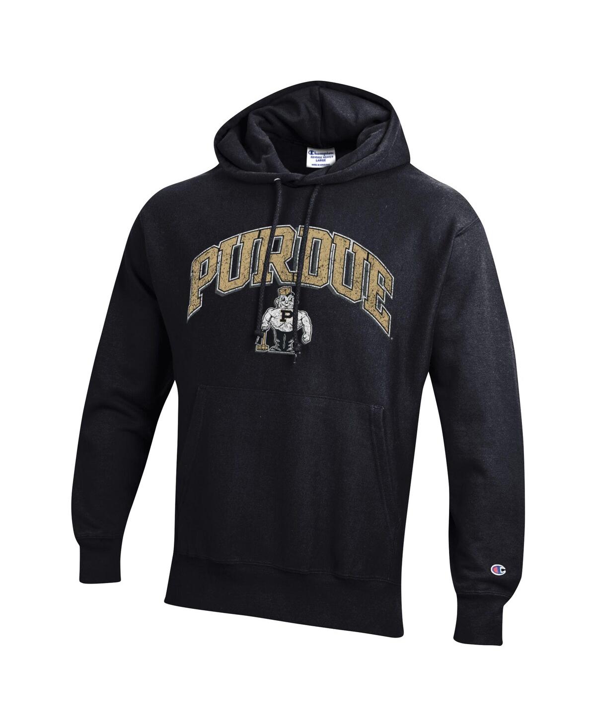 Champion Men's Black Purdue Boilermakers Vault Late Night Reverse Weave Pullover Hoodie In Black