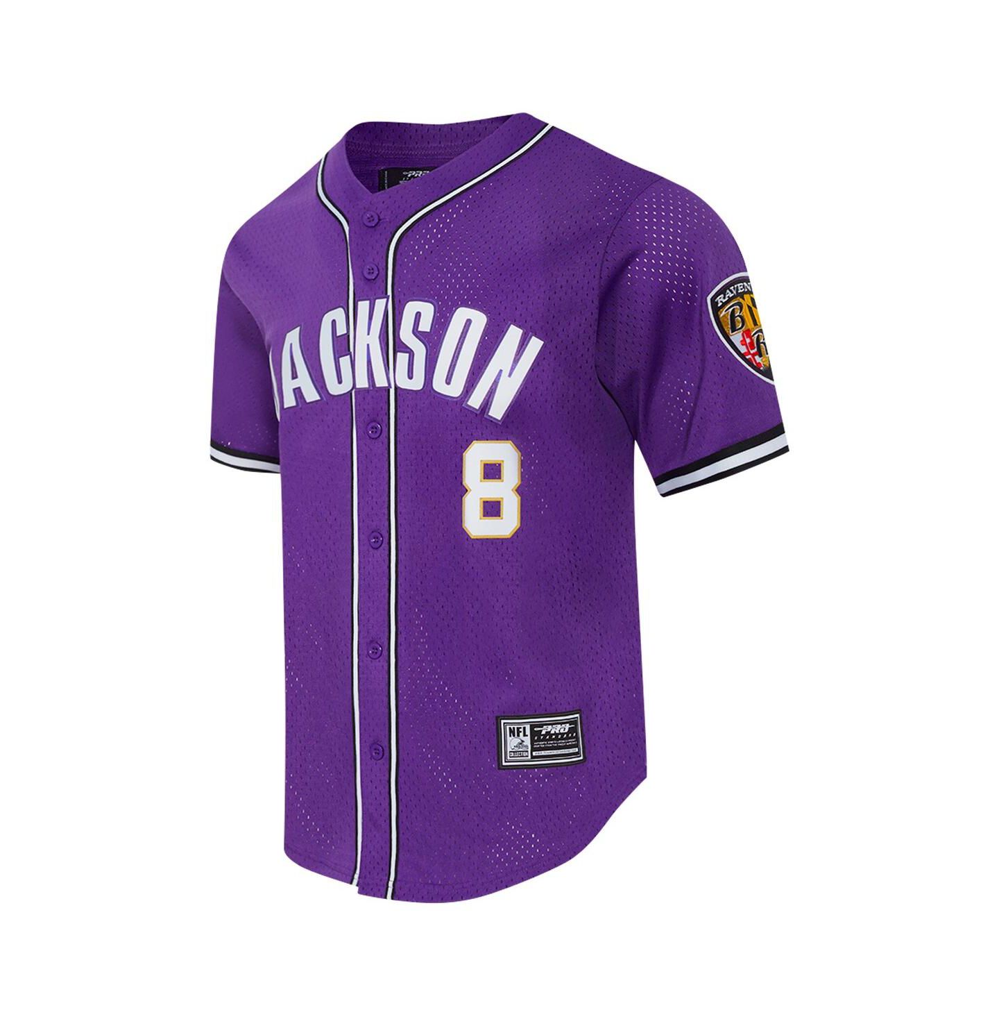 Мужской топ Pro Standard Lamar Jackson Purple Baltimore Ravens Mesh Button-Up Baseball Jersey — фото 2
