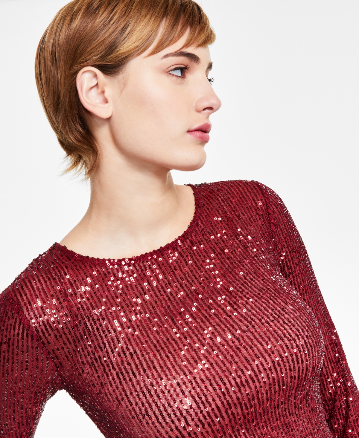 Lucky Brand Women's Sequin Long-Sleeve Layering Top