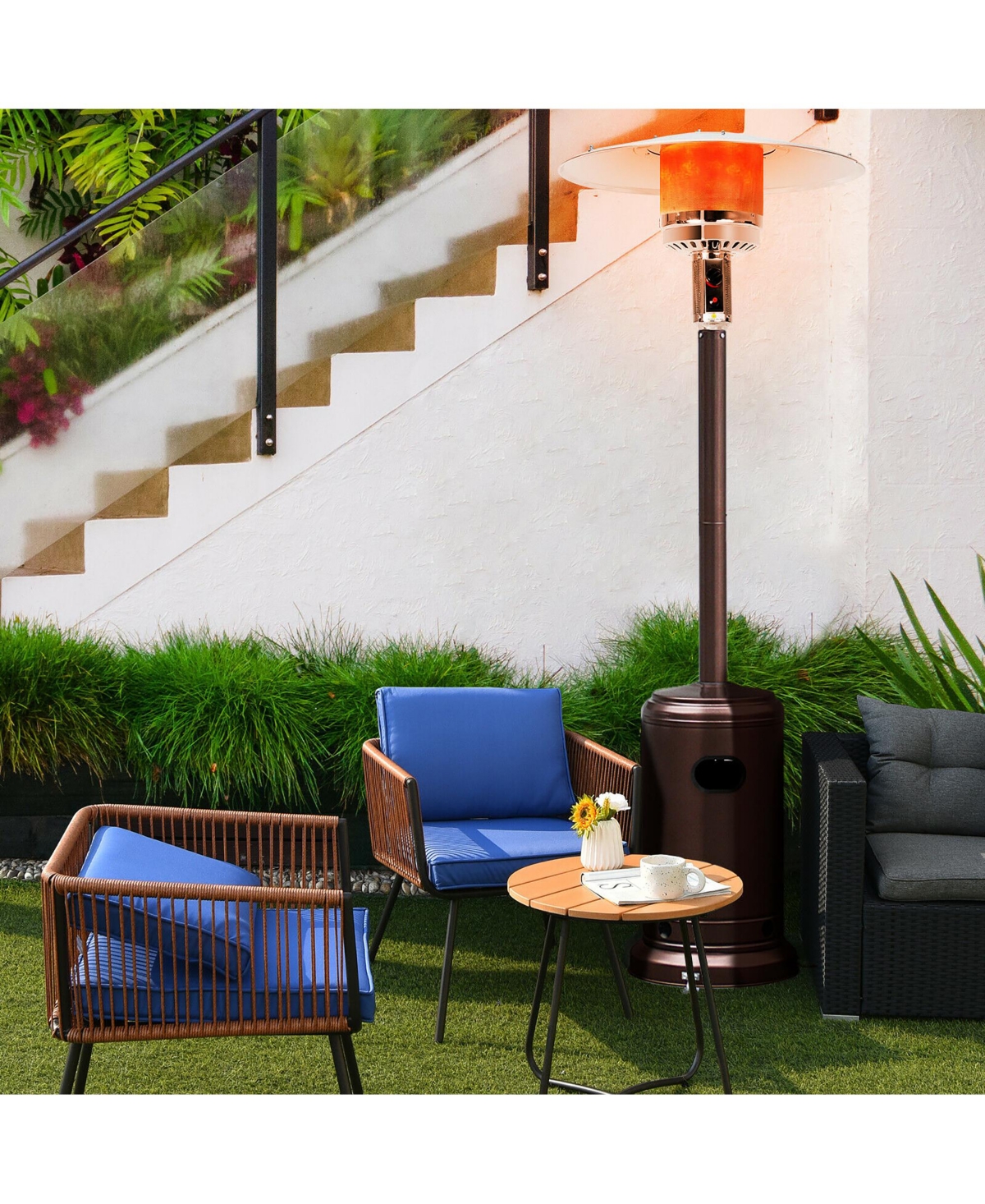 Costway 50000 Btu Propane Patio Heater Standing Steel W/ Wheels Bronze