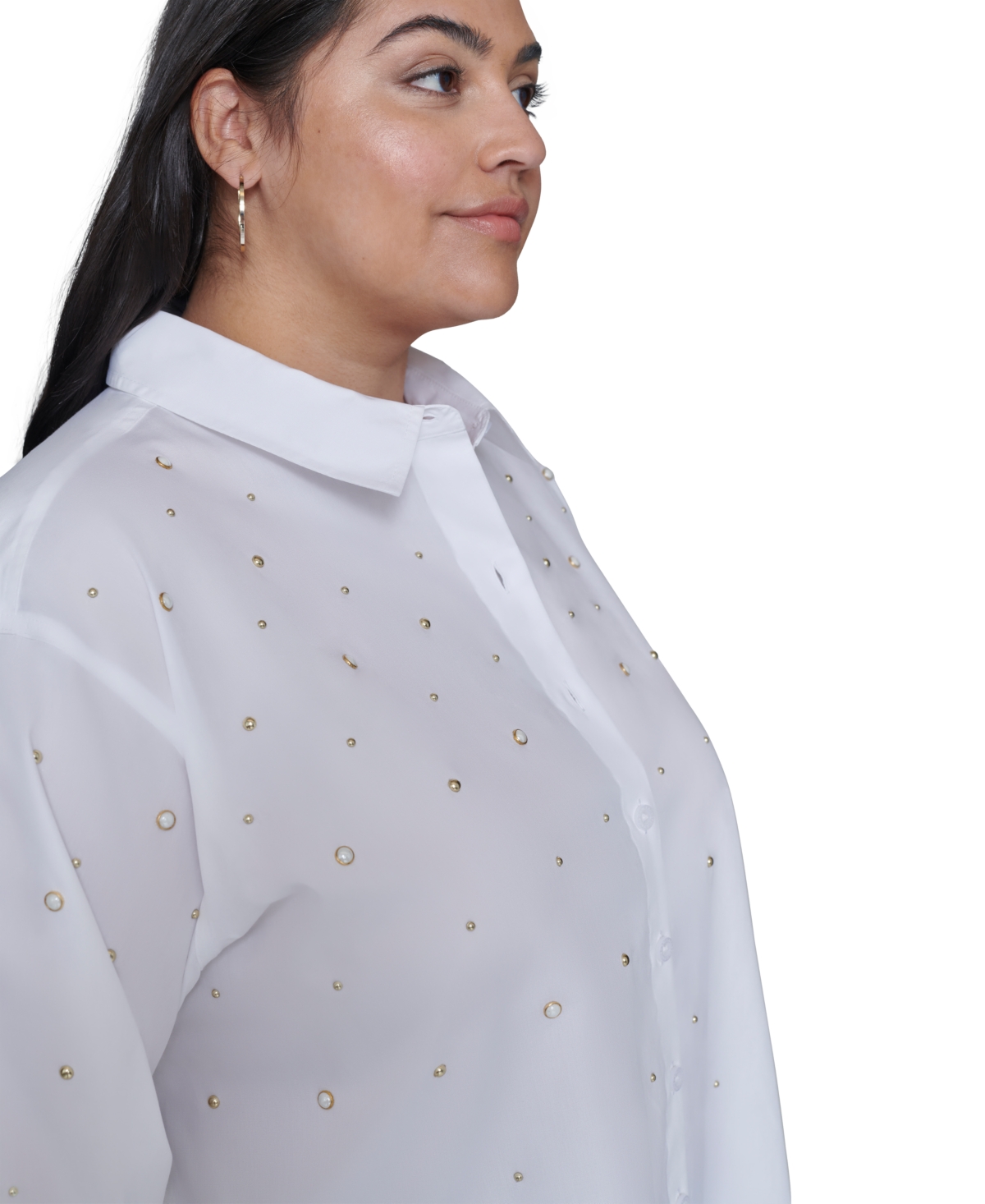 Karl Lagerfeld Paris Plus Size Embellished Blouse, Created for Macy's