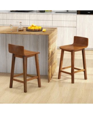 Wood Bar Stools Set of 2 with Solid Back and Seat