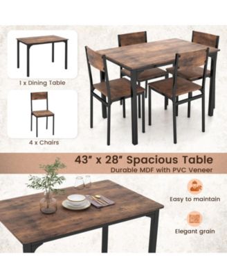 5-Piece MDF & Metal Frame, Space-Saving Chairs, Ergonomic Backrest Dining Table Set