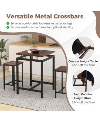 3 Pieces Pub Dining Table Set with Floating Tabletop and Footrest