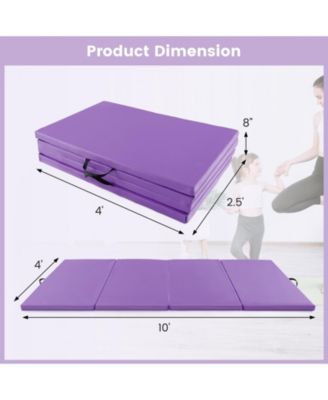 4-Panel PU Leather Folding Exercise Mat with Carrying Handles-Purple