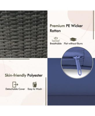 3 Pieces Patio Furniture Set with Cushioned Patio Chairs and Tempered Glass Coffee Table-Navy