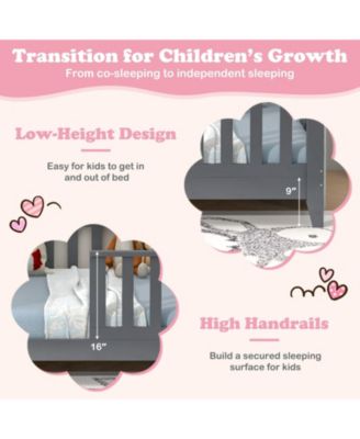 Twin Wood House Bed Montessori Floor Bed with 2 Shelves and Guardrails