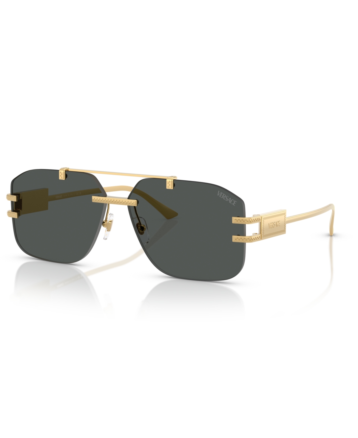 Versace 60mm Rectangular Sunglasses In Dark Grey,gold