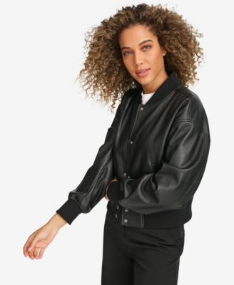 Women's Faux Leather Varsity Bomber Jacket