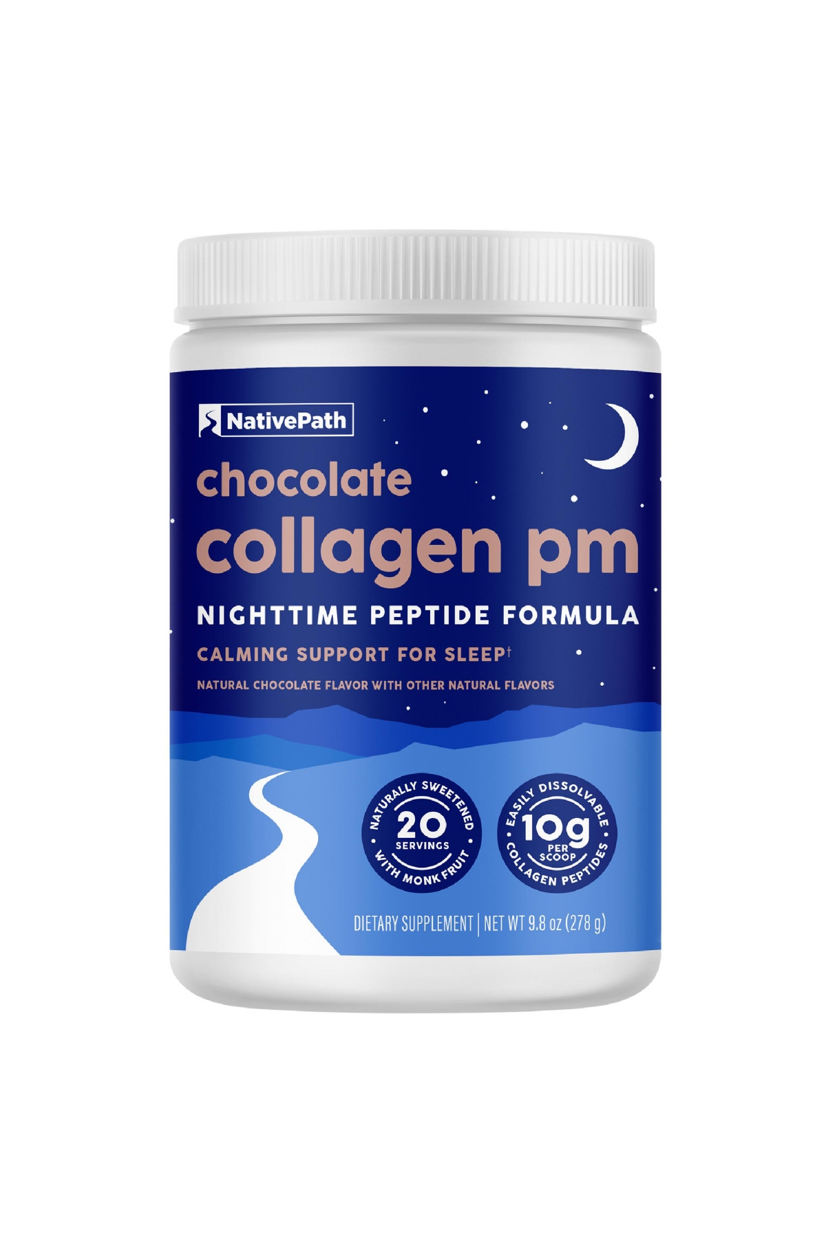 Collagen Pm - Chocolate Nighttime Collagen Peptides Powder with Magnesium, Gaba, L-Theanine and Melatonin - 20 Servings - White
