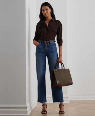 (取寄) ローレン ラルフローレン レディース クレープ ドゥ チャイナ シャツ LAUREN Ralph Lauren women Crepe de Chine Shirt Circuit Brown Lauren Ralph Lauren Womens Crepe de Chine Shirt, Circuit