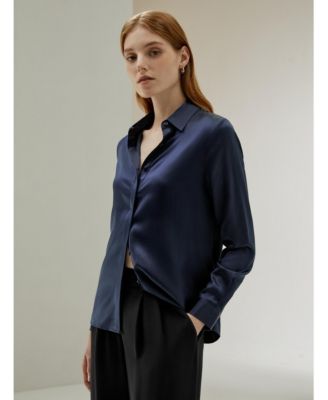 Women's Basic Concealed Placket Silk Shirt