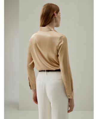 Women's Basic Concealed Placket Silk Shirt
