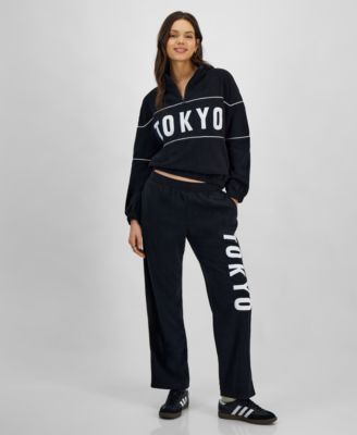 Juniors Tokyo Half Zip Graphic Sweatshirt Fleece Sweatpants