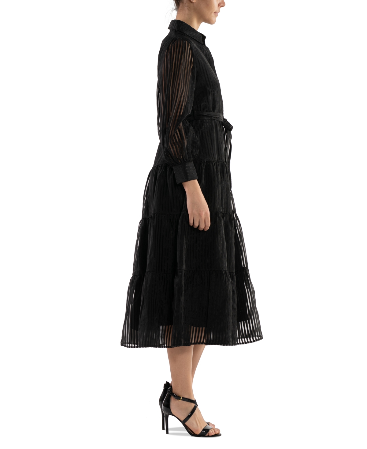 Robbie Bee Women's Illusion-Stripe Tiered Shirtdress