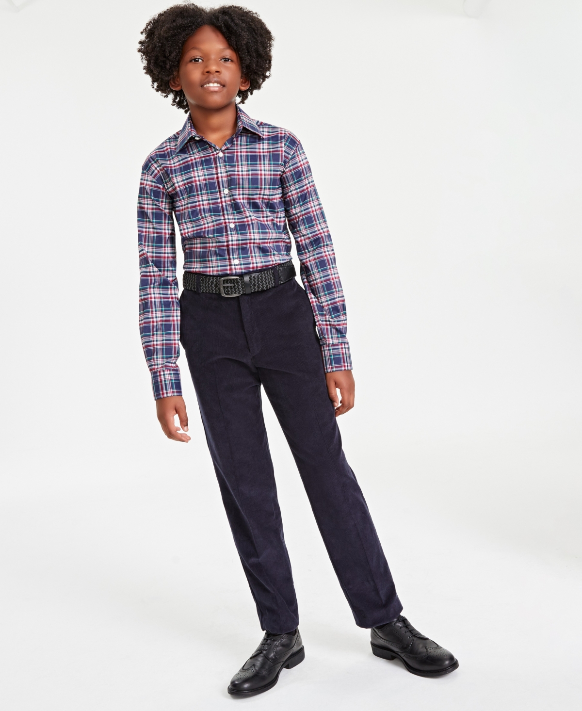 Michael Kors Big Boys Plaid Button Up Dress Shirt -Maroon