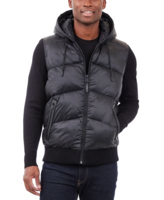 Men's Mixed-Media Hooded Zip Sweater Jacket