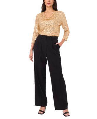 Women's Sequined Cowlneck 3/4-Sleeve Top