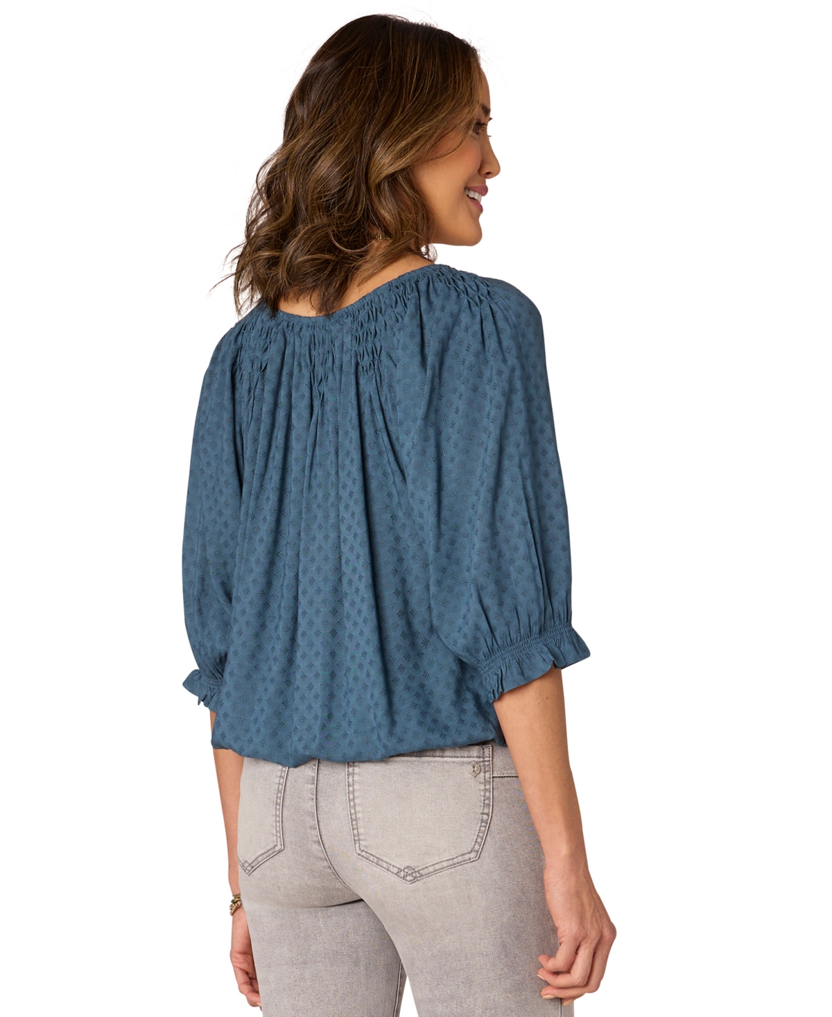 Democracy Petite Printed Elbow-Sleeve Bubble-Hem Top