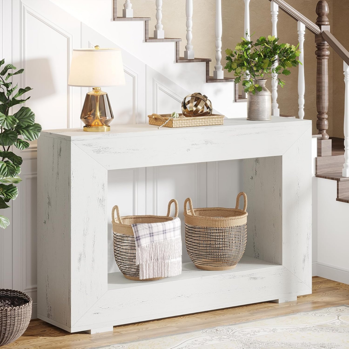 Tribesigns Farmhouse Console Table, 47 Inches Entryway Console Table with Storage, Industrial Hallway Accent Table for Living Room, Entrance