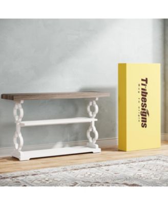 Farmhouse Console Table, 55 inch Rustic Entryway Sofa Table with Storage Shelves, 3 Tier Wood Long Accent Entry Table, Grey and White