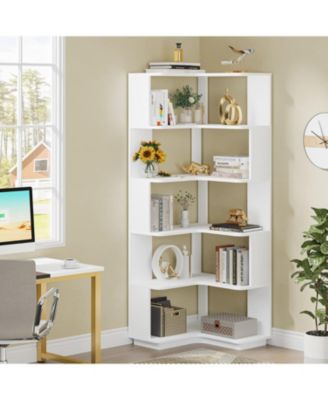 6-Tier Corner Bookshelf, 64.9 Inch Tall Bookcase with Anti-Drop Panel, Industrial Freestanding Corner Shelf Display Rack Storage Organizer