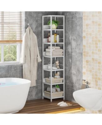 6-Tier Corner Shelf, 75 Inch Tall Narrow Bookshelf Storage Rack, Etagere Shelves Display Stand, Rustic Open Bookcase Square Shelf Tower