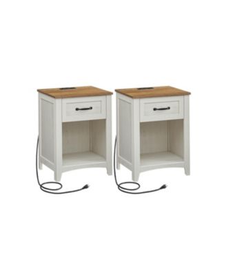 Farmhouse Nightstands with Charging Station Set of 2