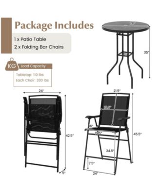 3 PCS Outdoor Bar Stool Set with DPC Tabletop Umbrella Hole & Footrest 2 Chairs
