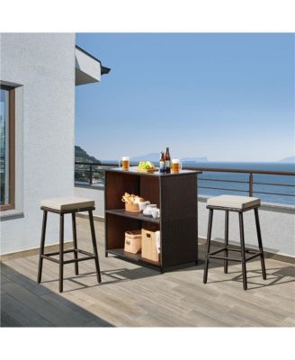 Rattan Wicker Patio Table and Two Stools