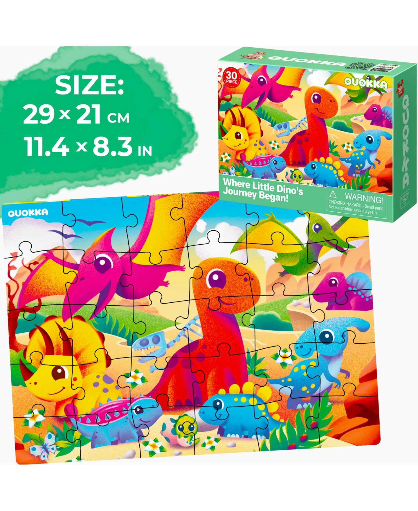 Детский пазл Quokka Dinosaur and Animals Jigsaw Puzzles, 4 x 30 Pieces, Ages 3+, цвет: Amazonia Insects Pets Dinos — фото 2