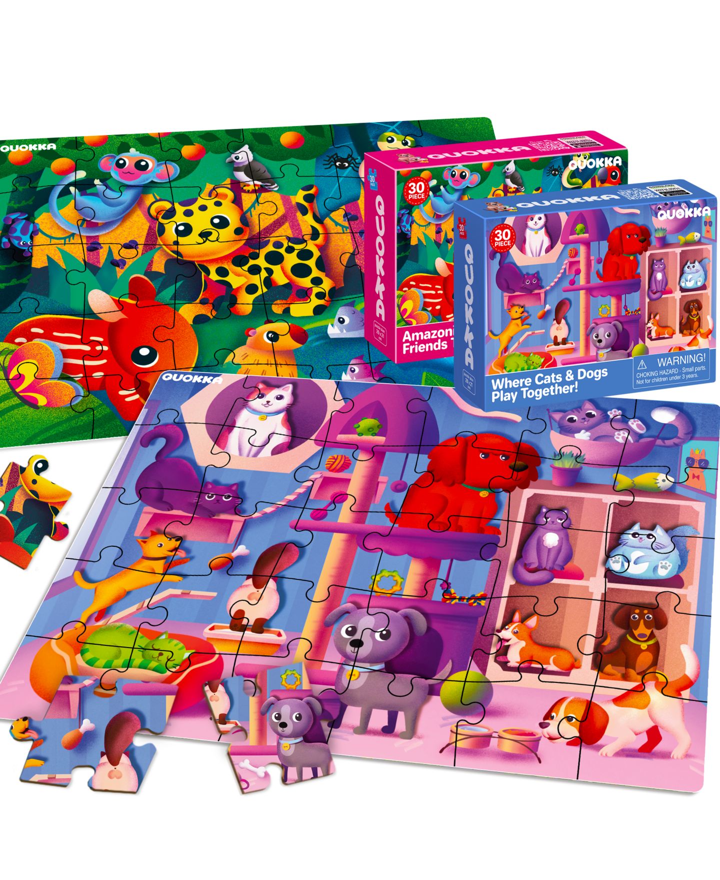 Детский пазл Quokka Dinosaur and Animals Jigsaw Puzzles, 4 x 30 Pieces, Ages 3+, цвет: Amazonia Insects Pets Dinos — фото 8