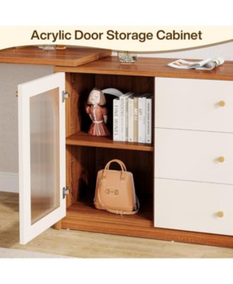 Modern Makeup Vanity, Retractable Large Vanity Desk with 3 Drawers and Cabinet, Makeup Corner Dressing Table (Without Mirror)