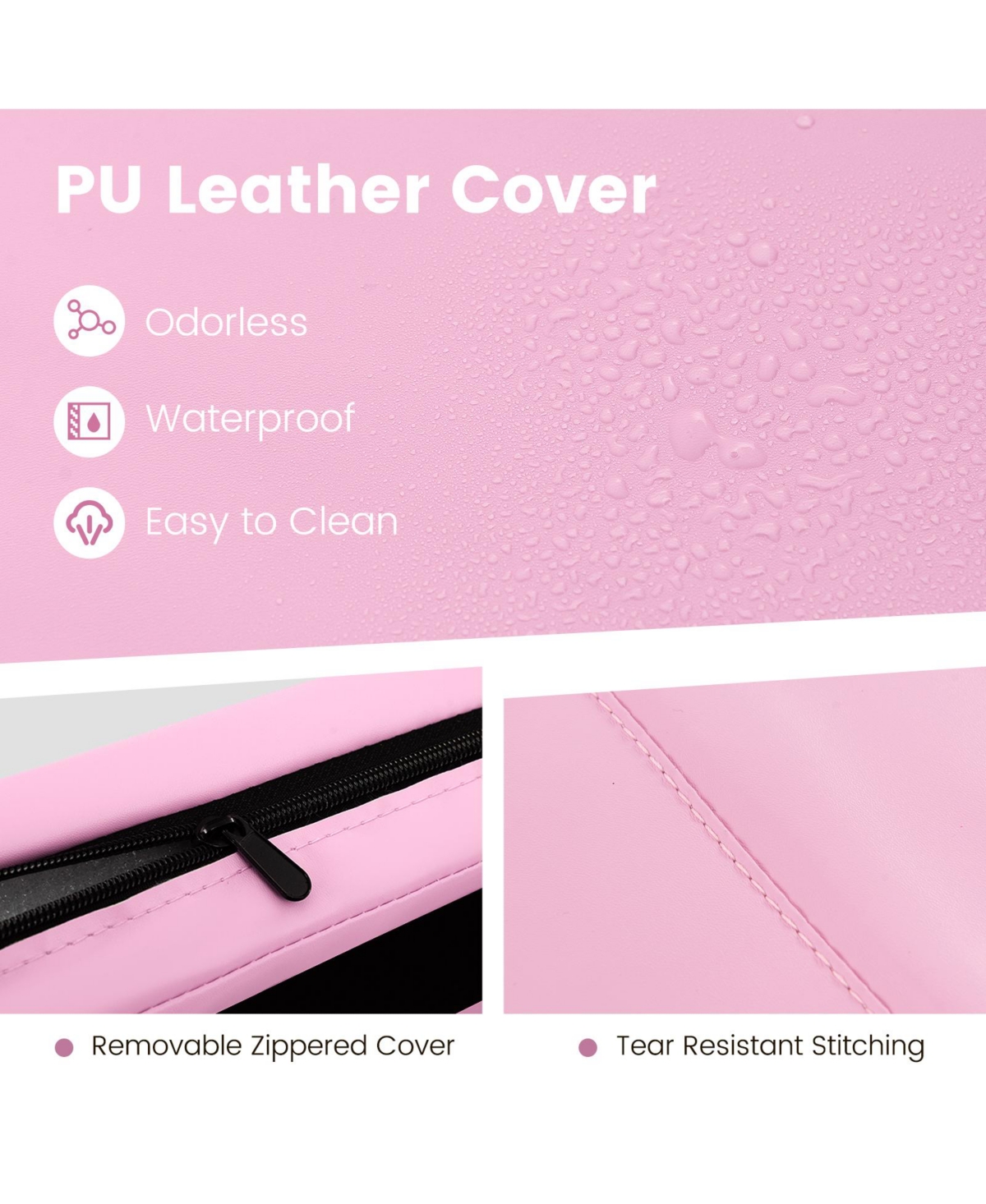 Skonyon 4-Panel Pu Leather Folding Exercise Mat with Carrying Handles- Pink