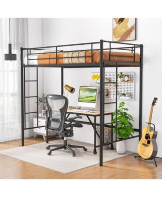 Twin Size Loft Bed Heavy Duty Metal Loft Bed Frame with Safety Guardrail