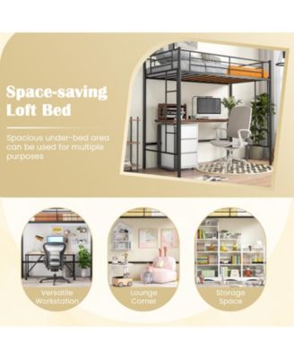 Twin Size Loft Bed Heavy Duty Metal Loft Bed Frame with Safety Guardrail