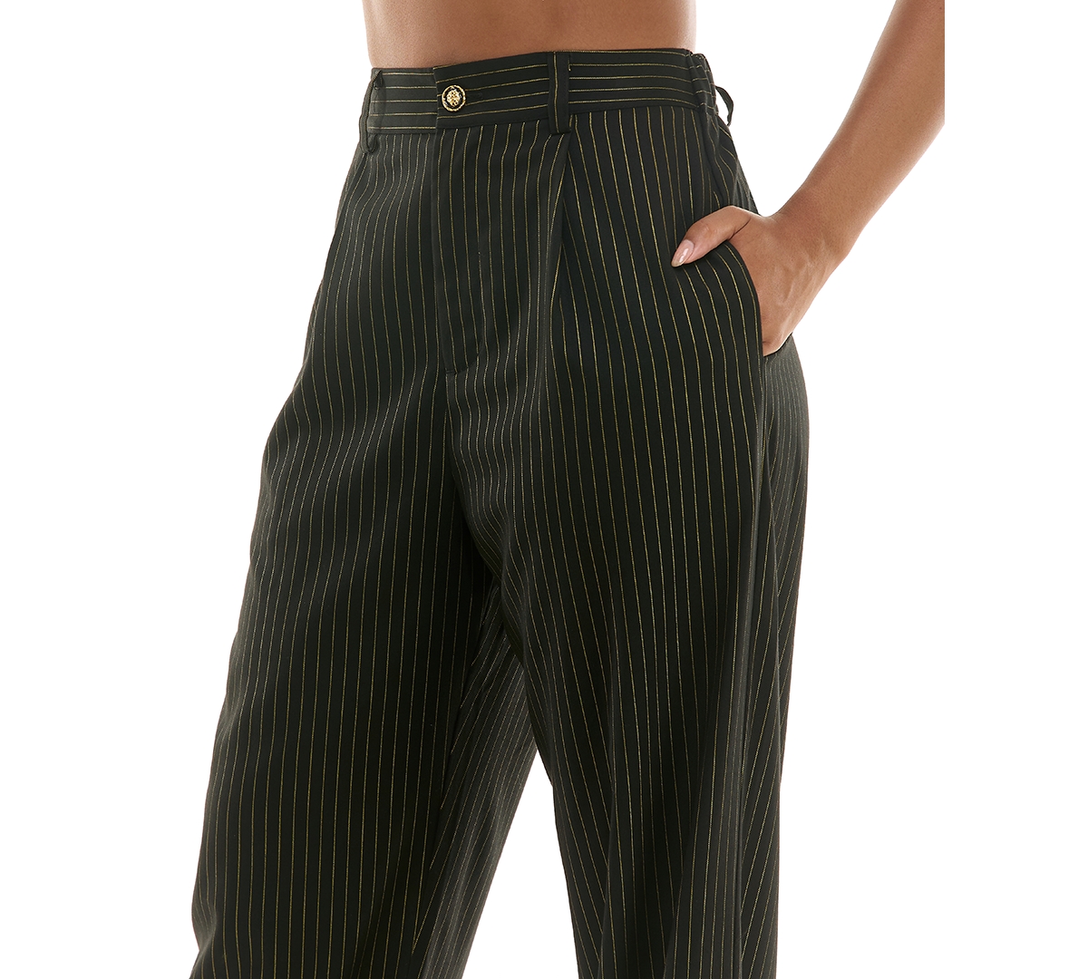 Alex & Sophia Women's Striped Wide-Leg Pleated Pants -gold