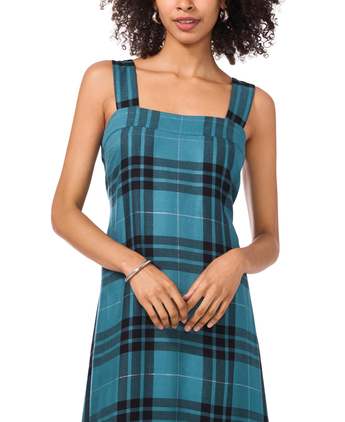 Vince Camuto Women's Square-Neck Plaid Smocked-Back Maxi Dress