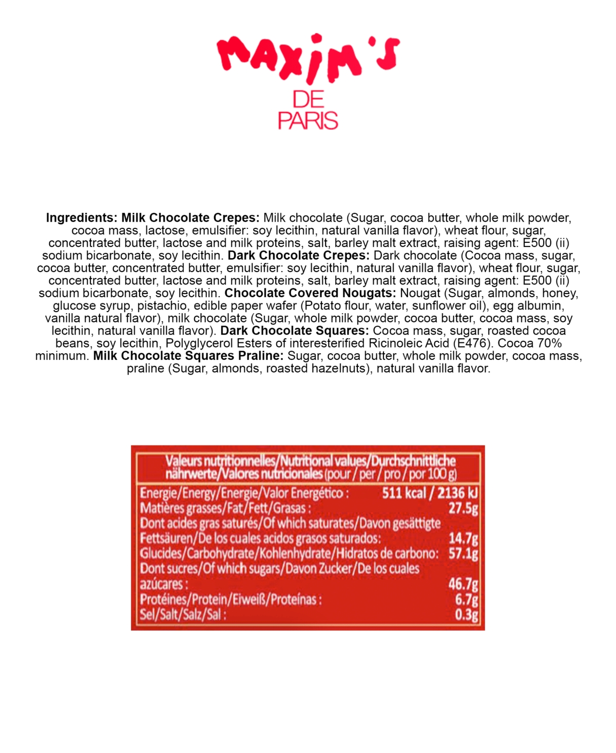 Maxim's De Paris Chocolate Specialty Gift Box, 35 Piece In No Color