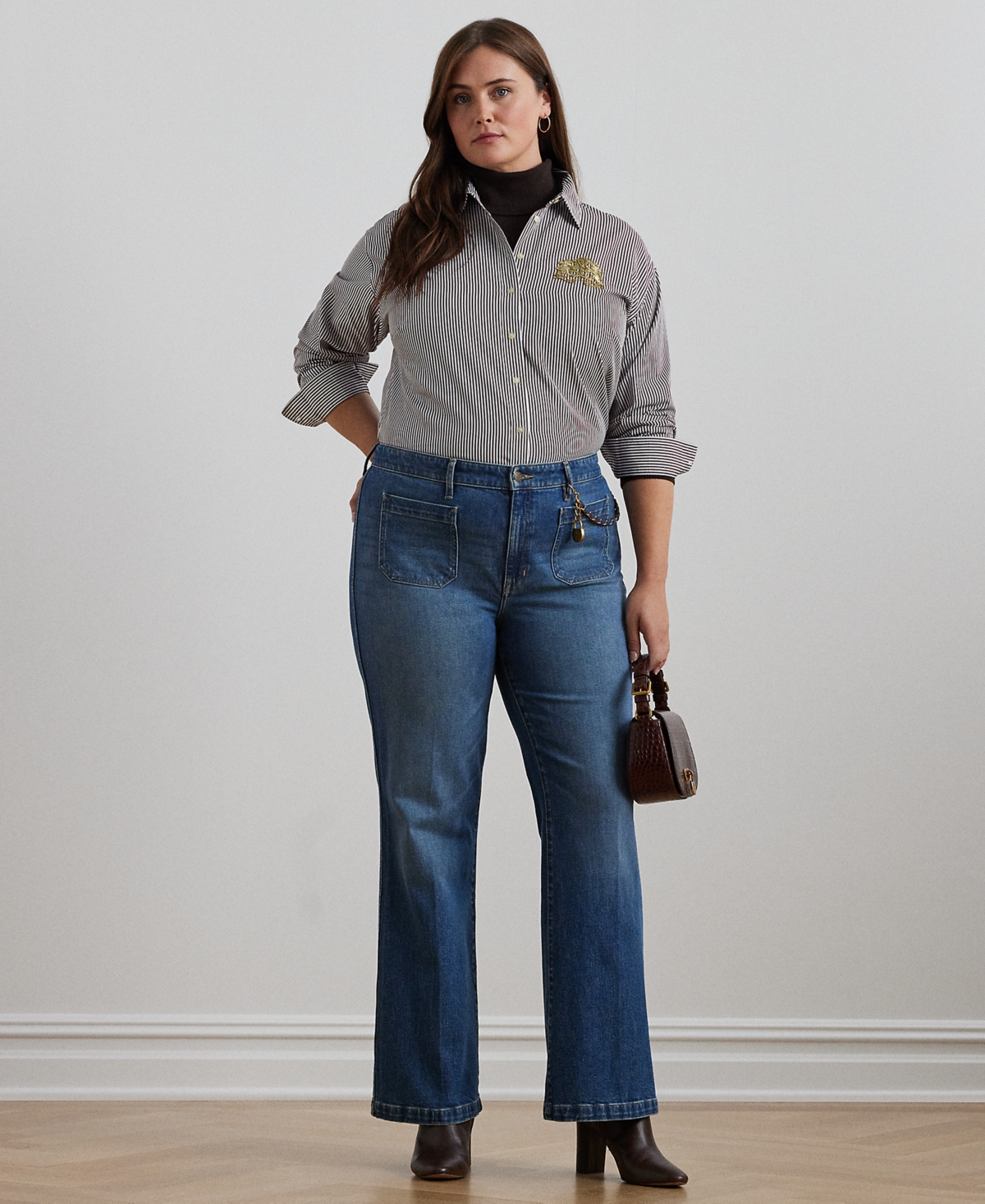Lauren Ralph Lauren Plus Size Relaxed-Fit Striped Broadcloth Shirt -White
