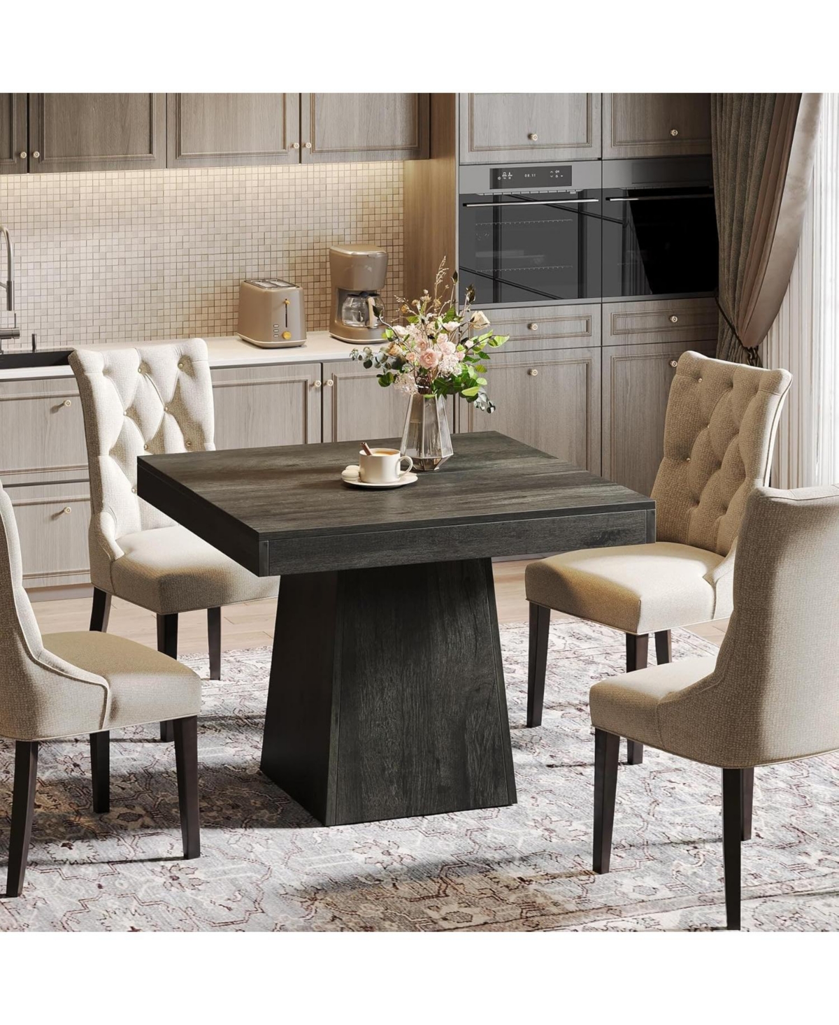 Tribesigns Square Dining Table for 4, 31.5-Inch Kitchen Table Small Dinner Table with Sturdy Pedestal Base, Farmhouse Dining Room Table, Gray