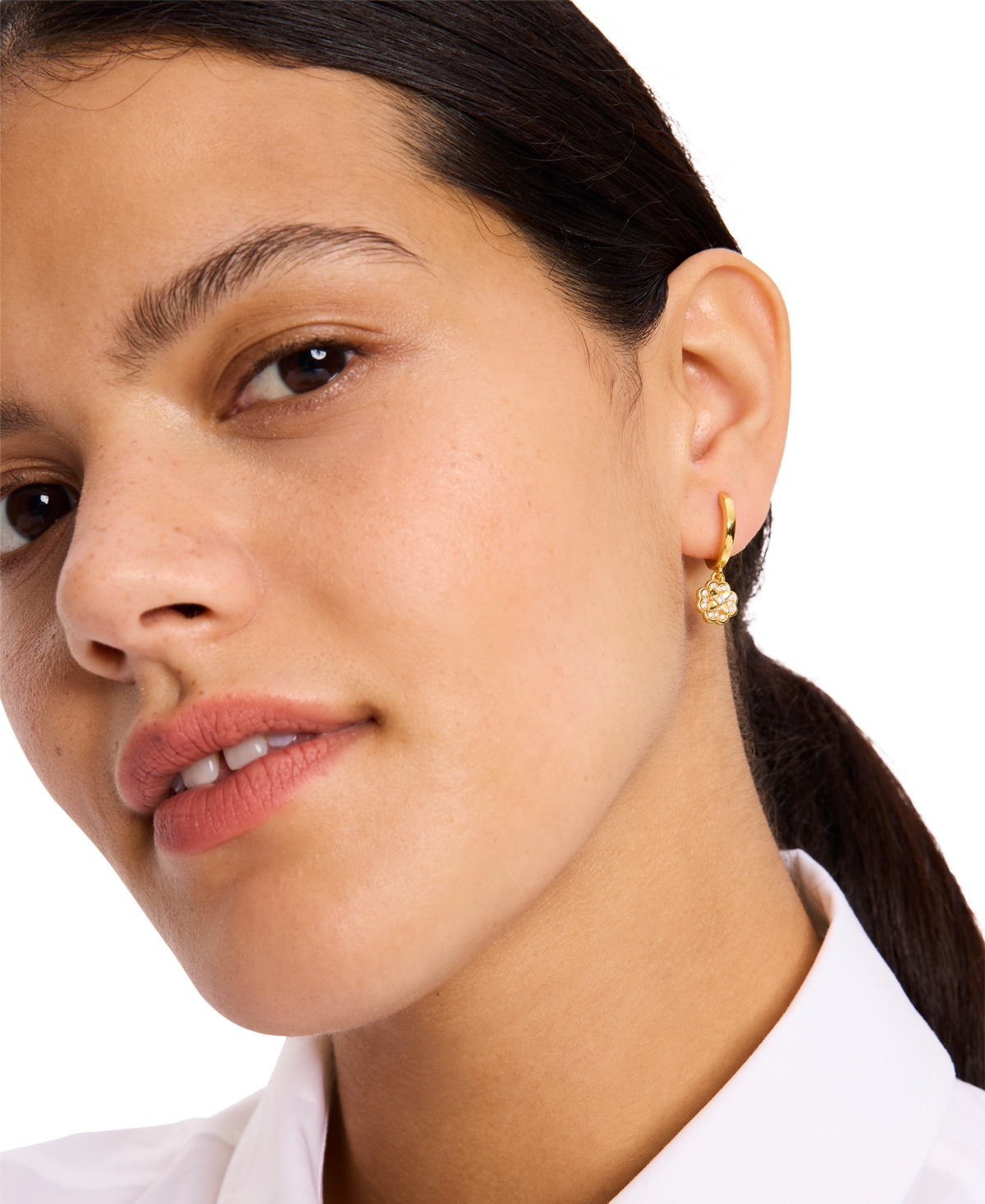 kate spade new york Pave Flower Charm Hoop Earrings in Gold Tone Smart Closet