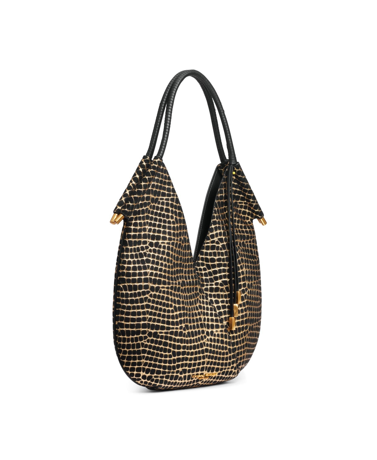 DONNA KARAN DONNA KARAN BALDWIN MINI METALLIC CROC SHOULDER WITH LEATHER WRAPPED HANDLE 
