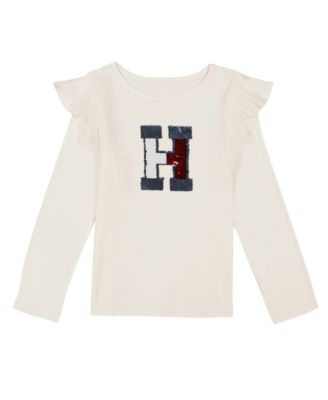 Toddler and Little Girls Sequin Long Sleeve Ruffle Tee