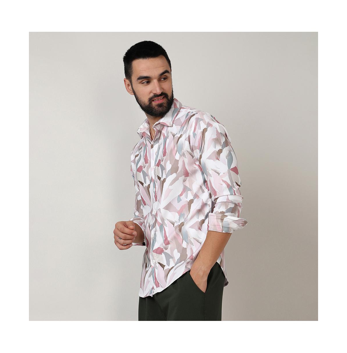 Campus Sutra Men's Nude Pink & IvoryPetal Block Shirt - White