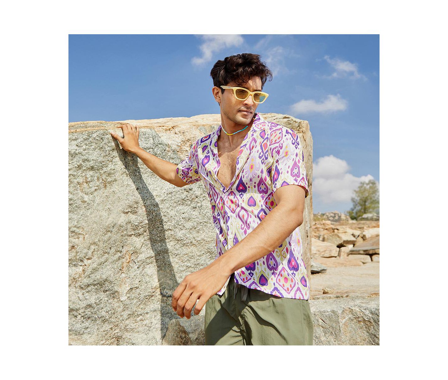 Мужская рубашка Cahoot Campus Sutra Lavender & Pear Yellow Ethnic, цвет: Жёлтый — фото 6